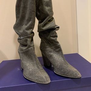 Stuart weitzman ruched textured-lamé boots